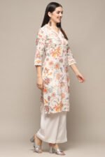 Off-White Cotton Floral Straight Kurta - Image 5