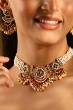 Multicolour Gold Plated Alloy Studded Necklace Set - Image 2