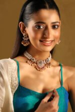 Multicolour Gold Plated Alloy Studded Necklace Set - Image 4