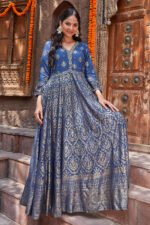 Navy LIVA Straight Printed Dress