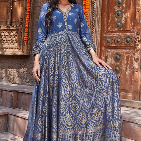 Navy LIVA Straight Printed Dress