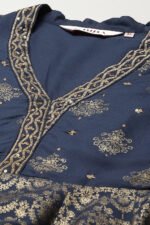 Navy LIVA Straight Printed Dress - Image 2