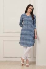 Indigo Blue Geometric Printed Straight Kurta