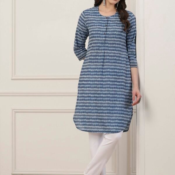 Indigo Blue Geometric Printed Straight Kurta