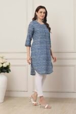 Indigo Blue Geometric Printed Straight Kurta - Image 5