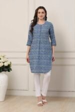 Indigo Blue Geometric Printed Straight Kurta - Image 6