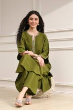 Olive Green Dyed Straight Kurta Set