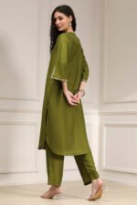 Olive Green Dyed Straight Kurta Set - Image 5