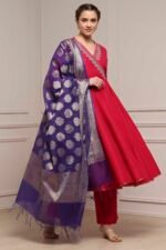 Fuchsia Embroidered Angrakha Festive Anarkali Suit Set