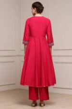 Fuchsia Embroidered Angrakha Festive Anarkali Suit Set - Image 5