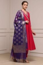 Fuchsia Embroidered Angrakha Festive Anarkali Suit Set - Image 6