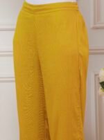 Lime Yellow Chanderi Floral Printed Asymmetric Straight Kurta Set - Image 3