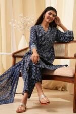 Indigo Pure Cotton Straight Suit Set