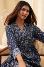 Indigo Pure Cotton Straight Suit Set - Image 2