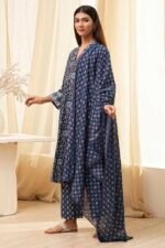 Indigo Pure Cotton Straight Suit Set - Image 4