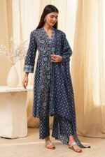 Indigo Pure Cotton Straight Suit Set - Image 6