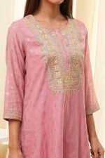 Dull Pink Embroidered Straight Suit Set - Image 2