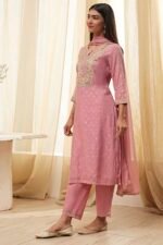 Dull Pink Embroidered Straight Suit Set - Image 4