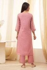 Dull Pink Embroidered Straight Suit Set - Image 5