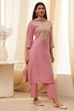 Dull Pink Embroidered Straight Suit Set - Image 6