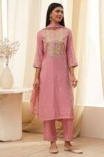 Dull Pink Embroidered Straight Suit Set - Image 7