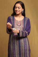 Purple Polyester Blend Straight Kurta Pants Set - Image 2