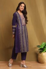 Purple Polyester Blend Straight Kurta Pants Set - Image 6