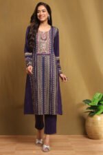 Purple Polyester Blend Straight Kurta Pants Set - Image 7