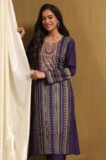Purple Polyester Blend Straight Kurta Pants Set - Image 8